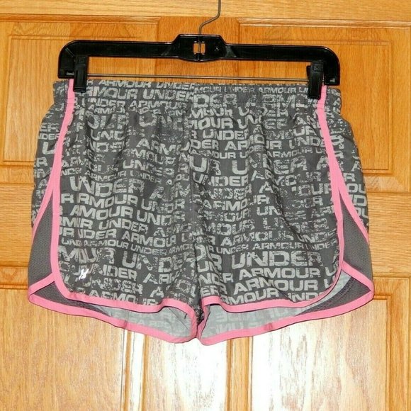Under Armour Medium Shorts Gray Logo Pink Trim Shorts - Picture 1 of 5